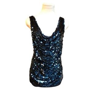INC International
Concepts Navy Draping
Neck Disc Sequin Accent
Tank Shirt